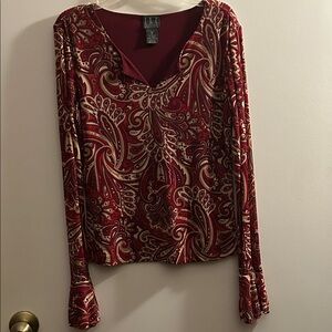 INC Petite Paisley Long Sleeve Blouse